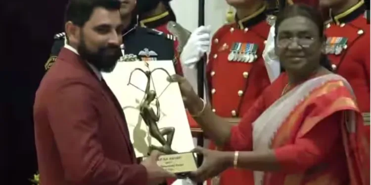 cricketer Mohammed Shami Receives Arjuna Award By President Murmu National Sports Award Ceremony