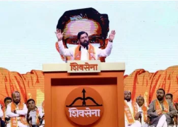 Eknath Shinde as Shivsena Pramukh banner displays in bandra