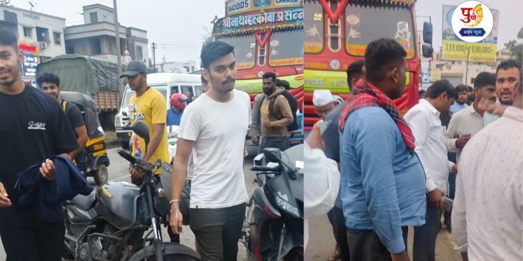 Truck hits two wheeler in lon kalbhor near MIT corner two years old boy injured