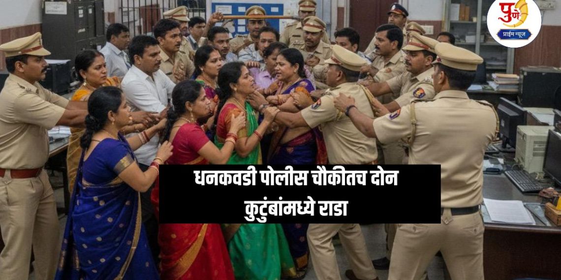 Pune Crime: Fight between two families at Dhankawadi police post; Police post gates were broken while being beaten and abused, what is the matter?