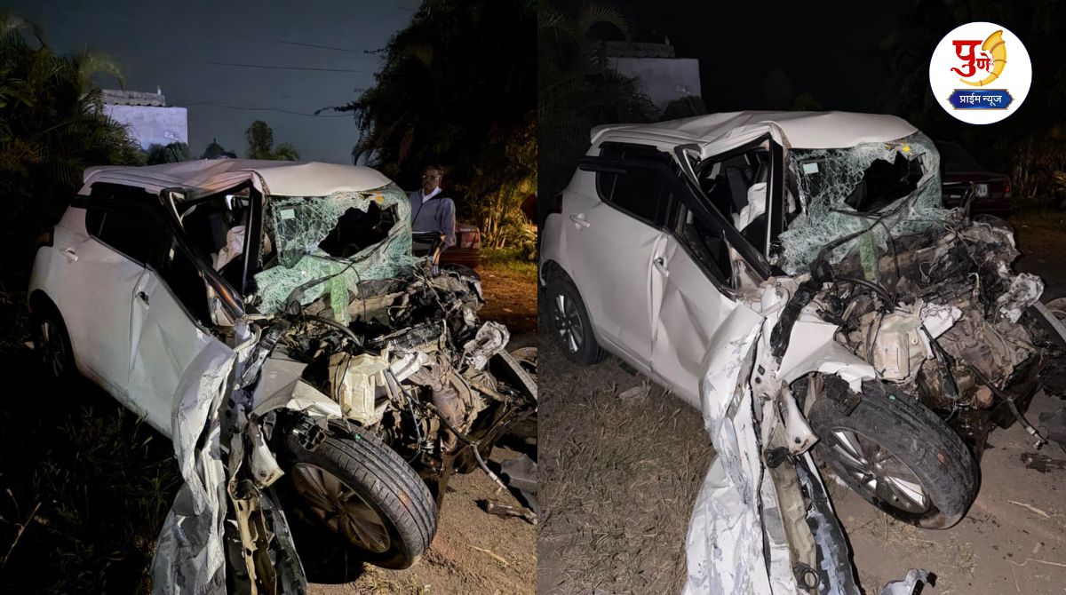 Uruli Kanchan News: Swift coming from the wrong side hits Shivsai bus; Driver seriously injured..