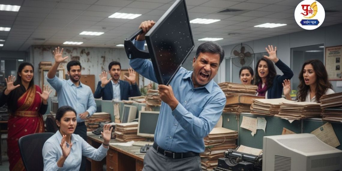 Pune Crime: 'Even if I don't come to work, I want my salary'; A storm broke out at the office of the superintendent of agricultural services in Pune; A scythe was taken away while vandalizing it...