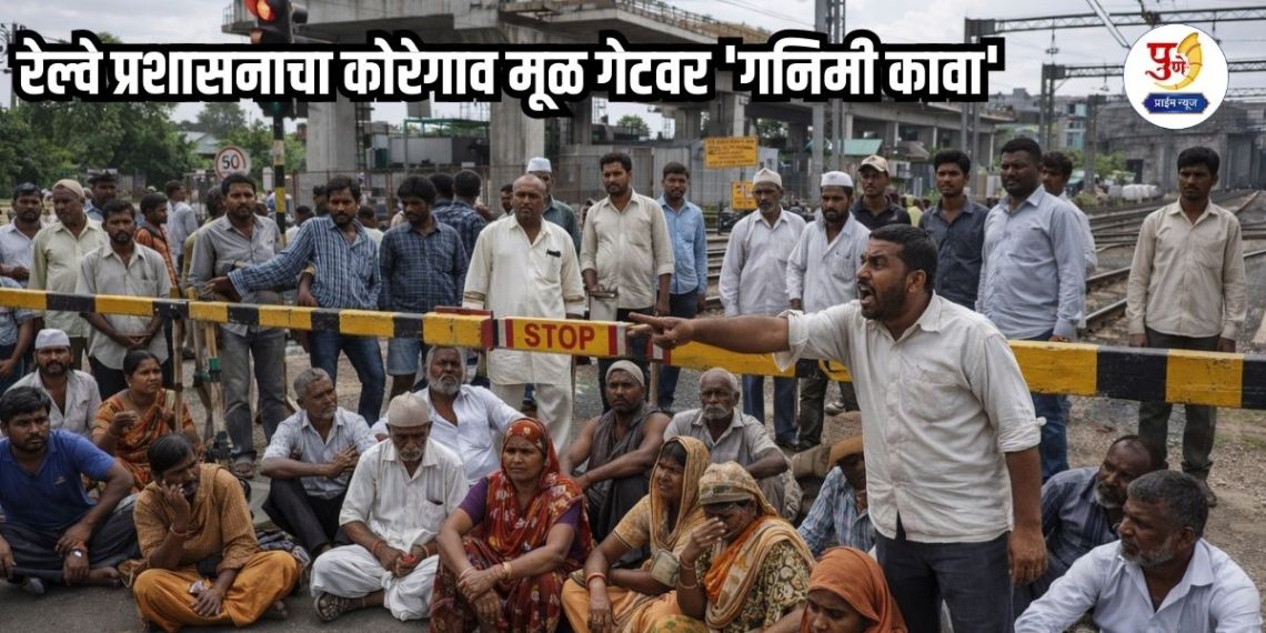 Uruli Kanchan News: Railway administration's 'guerrilla attack' at Koregaon main gate; Farmers aggressive as road blocked even before land acquisition