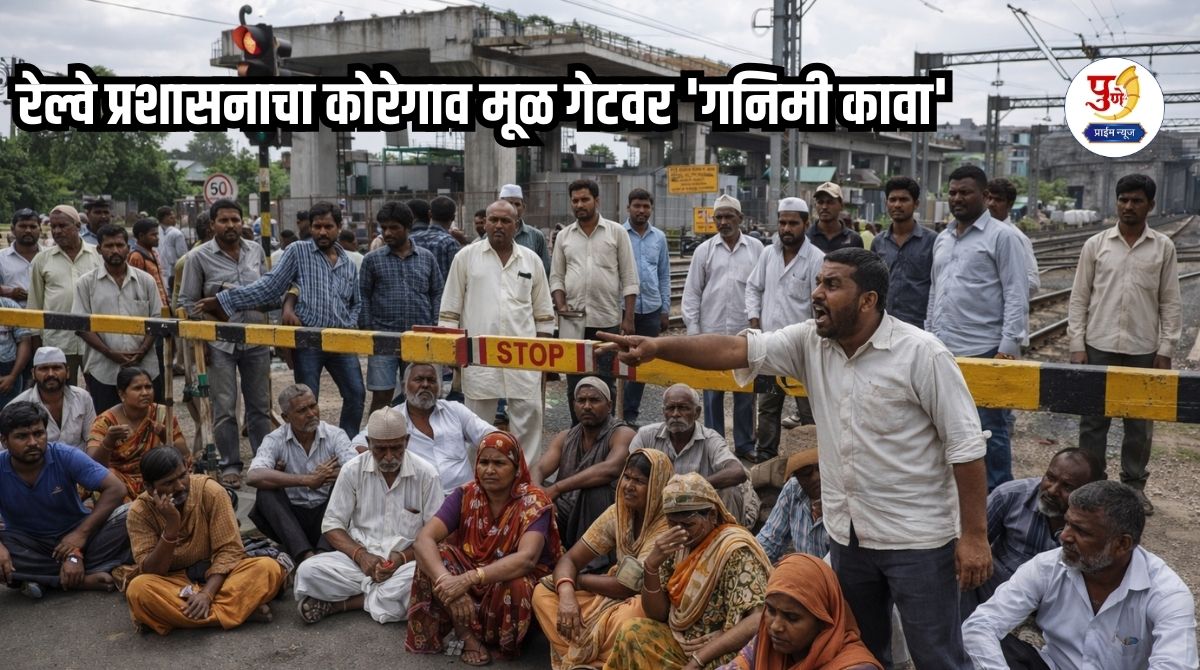 Uruli Kanchan News: Railway administration's 'guerrilla attack' at Koregaon main gate; Farmers aggressive as road blocked even before land acquisition